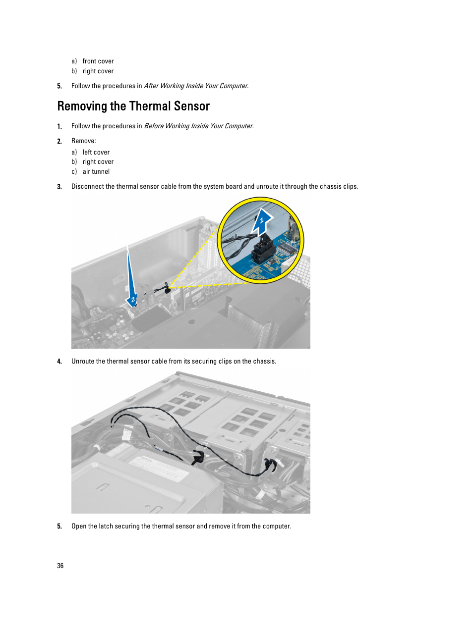 Removing the thermal sensor | Dell Precision T7600 (Mid 2012) User Manual | Page 36 / 73