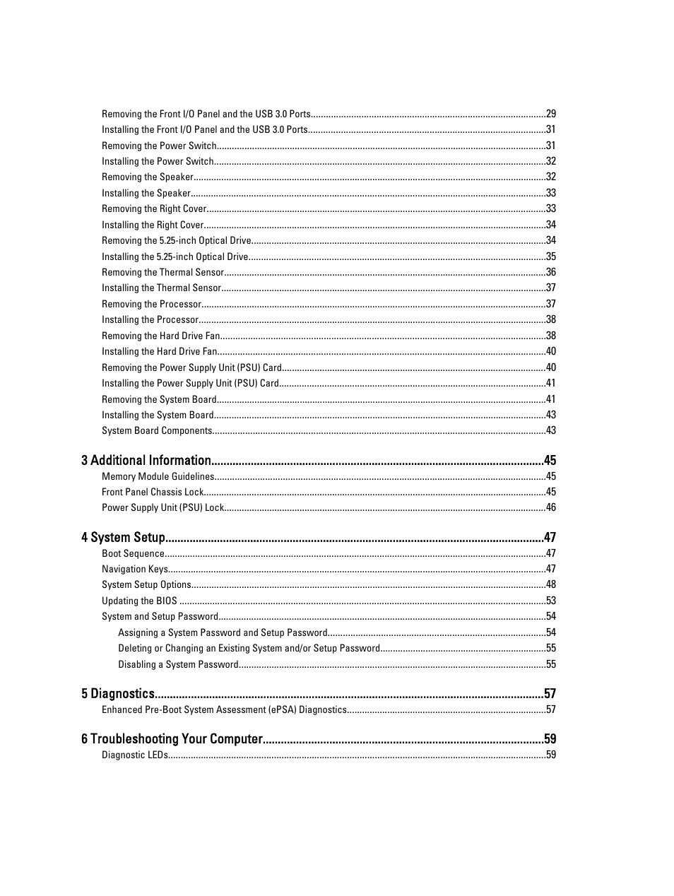 3 additional information, 4 system setup, 5 diagnostics | 6 troubleshooting your computer | Dell Precision T7600 (Mid 2012) User Manual | Page 4 / 73