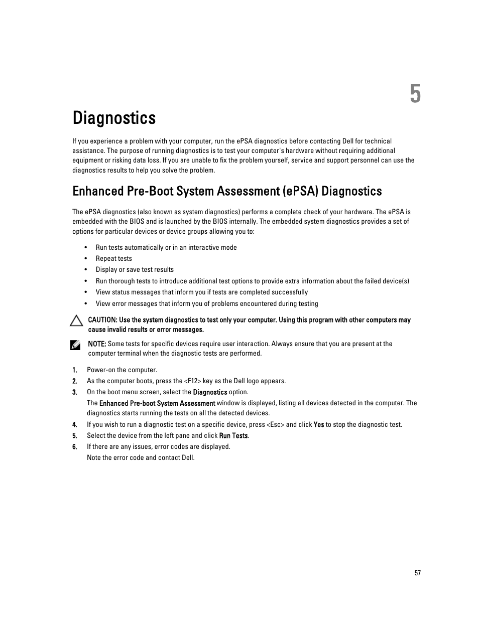 Diagnostics, 5 diagnostics | Dell Precision T7600 (Mid 2012) User Manual | Page 57 / 73