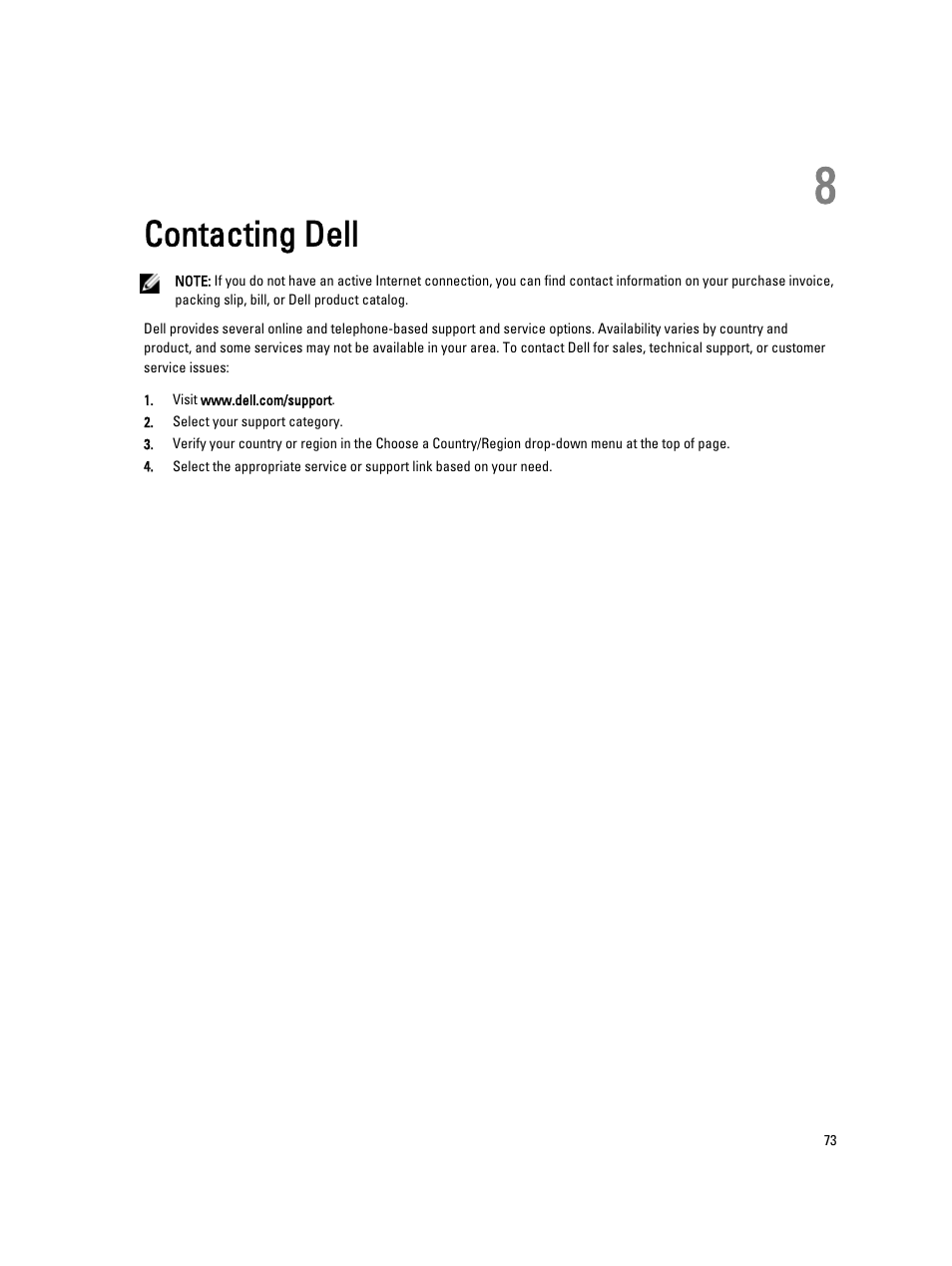 Contacting dell, 8 contacting dell | Dell Precision T7600 (Mid 2012) User Manual | Page 73 / 73