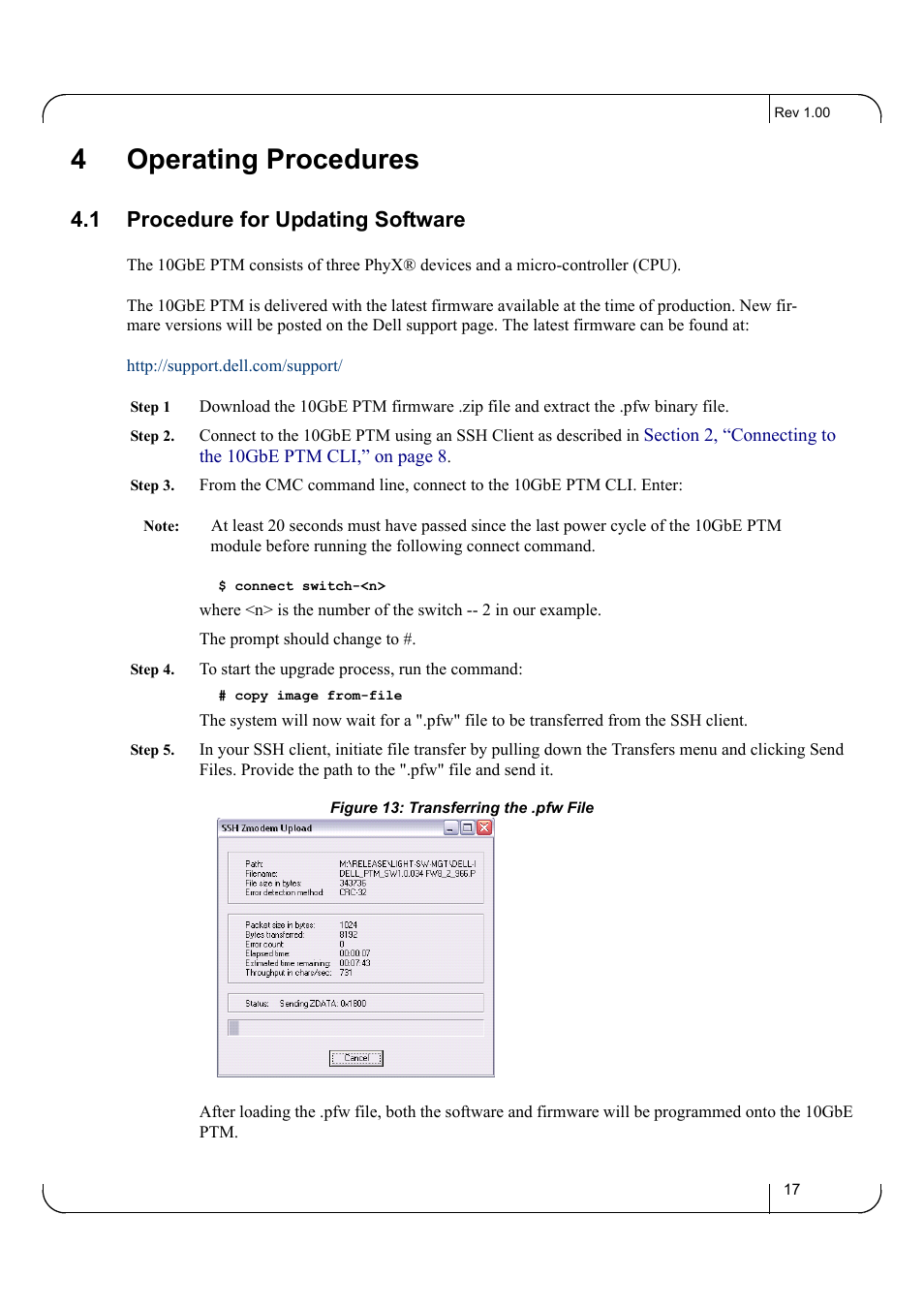 4 operating procedures, 1 procedure for updating software, Connect switch-<n | Copy image from-file, Chapter 4 operating procedures, Procedure for updating software, 4operating procedures | Dell POWEREDGE M1000E User Manual | Page 17 / 20