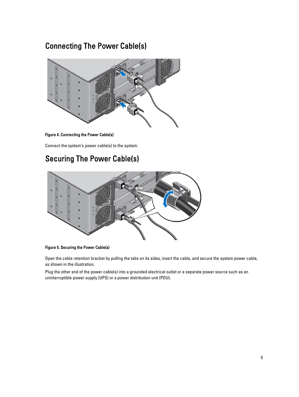 Connecting the power cable(s), Securing the power cable(s) | Dell PowerVault MD3260i User Manual | Page 5 / 9