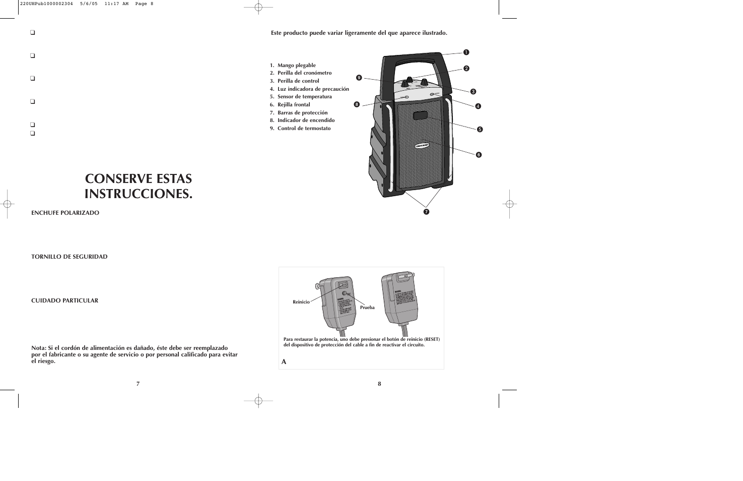 Conserve estas instrucciones | Black & Decker 220UH User Manual | Page 5 / 13