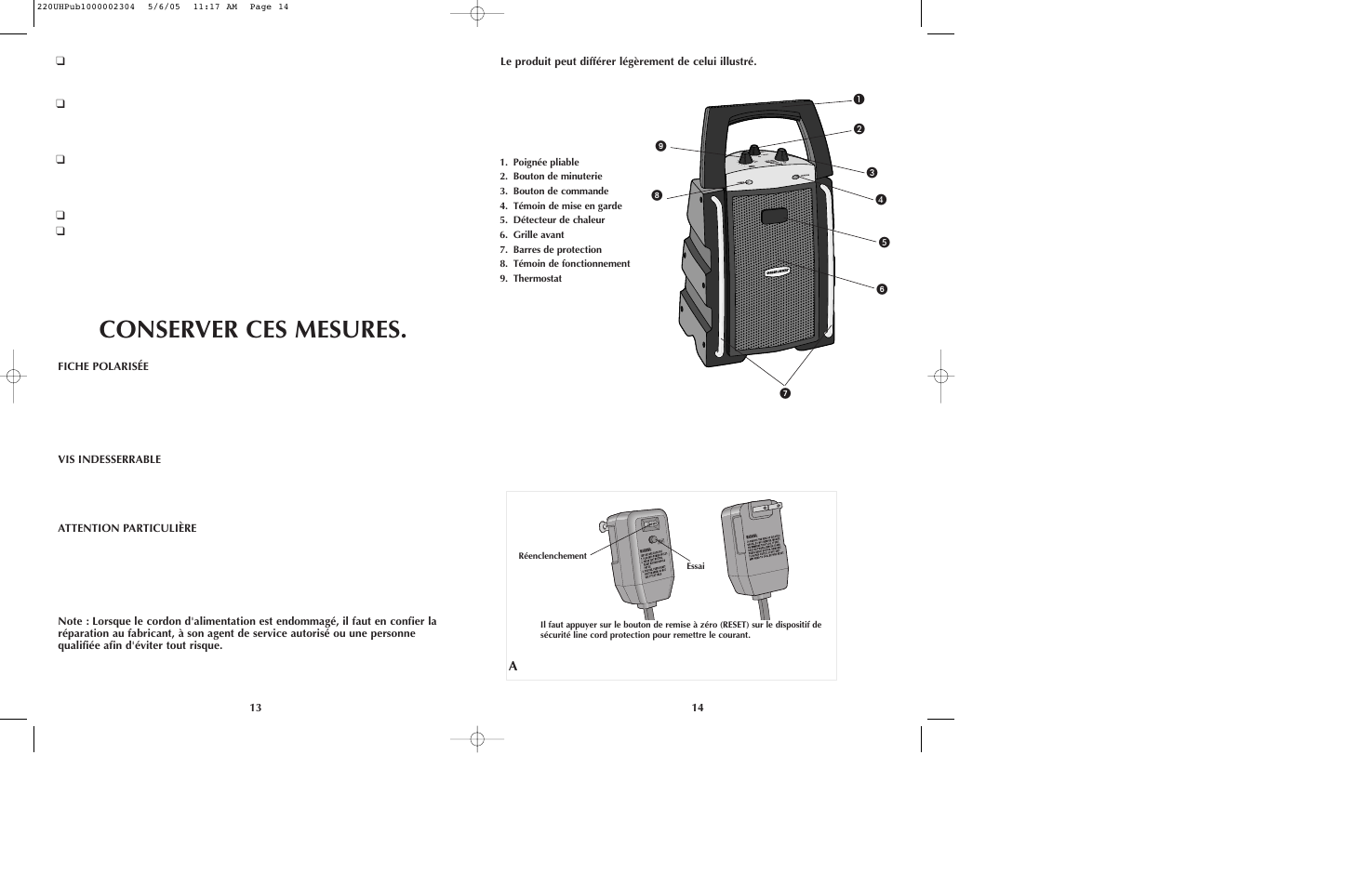 Conserver ces mesures | Black & Decker 220UH User Manual | Page 8 / 13