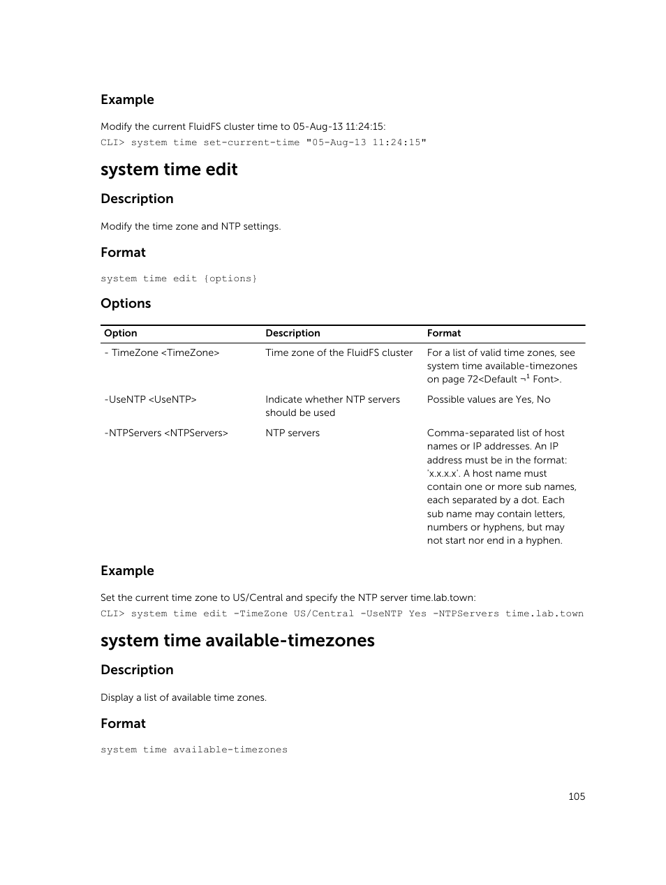 System time edit, System time available-timezones | Dell PowerVault NX3600 User Manual | Page 105 / 245