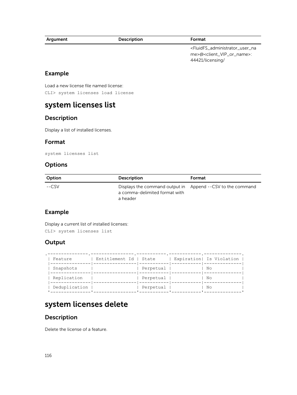 System licenses list, System licenses delete | Dell PowerVault NX3600 User Manual | Page 116 / 245