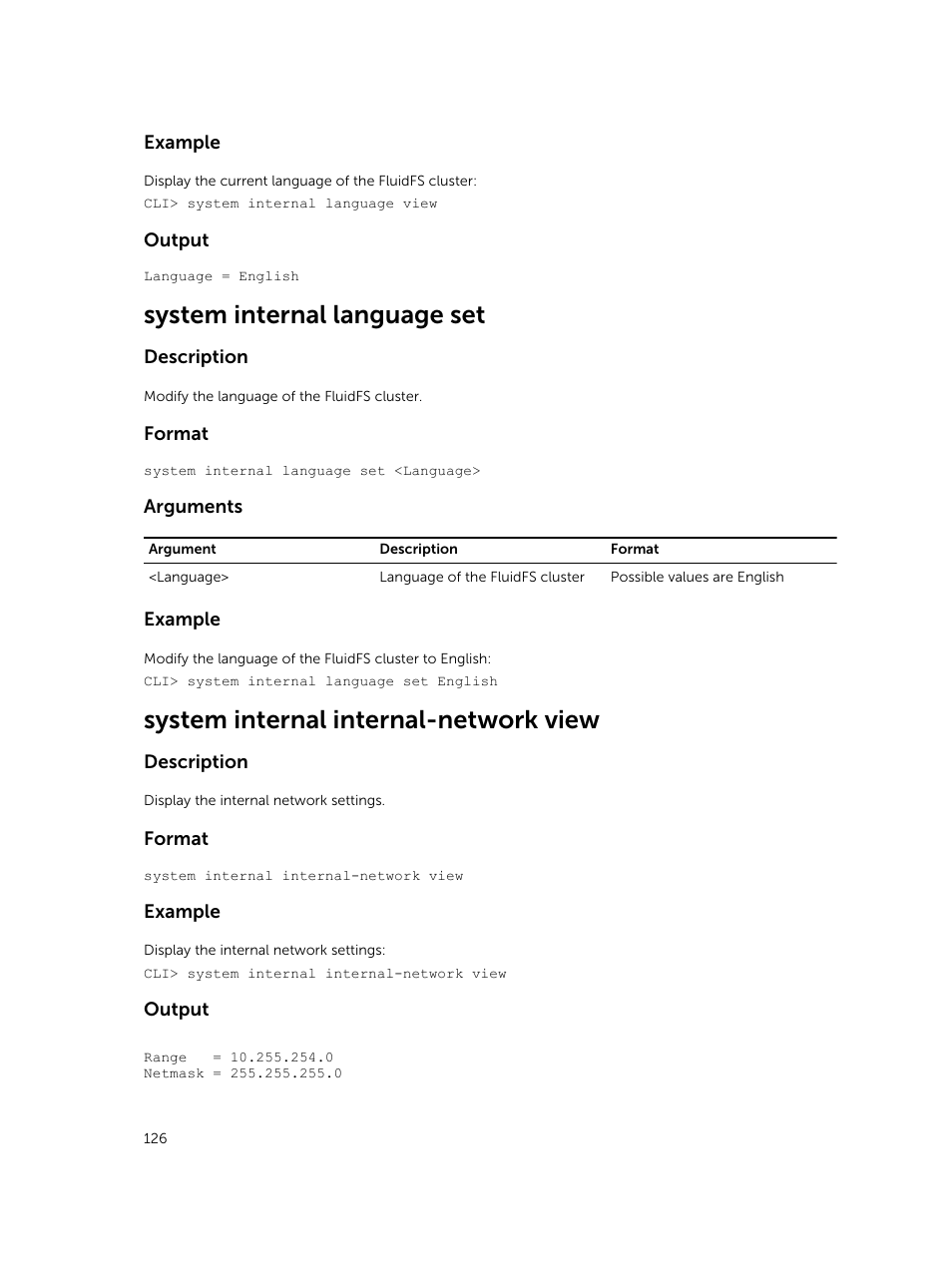 System internal language set, System internal internal-network view | Dell PowerVault NX3600 User Manual | Page 126 / 245