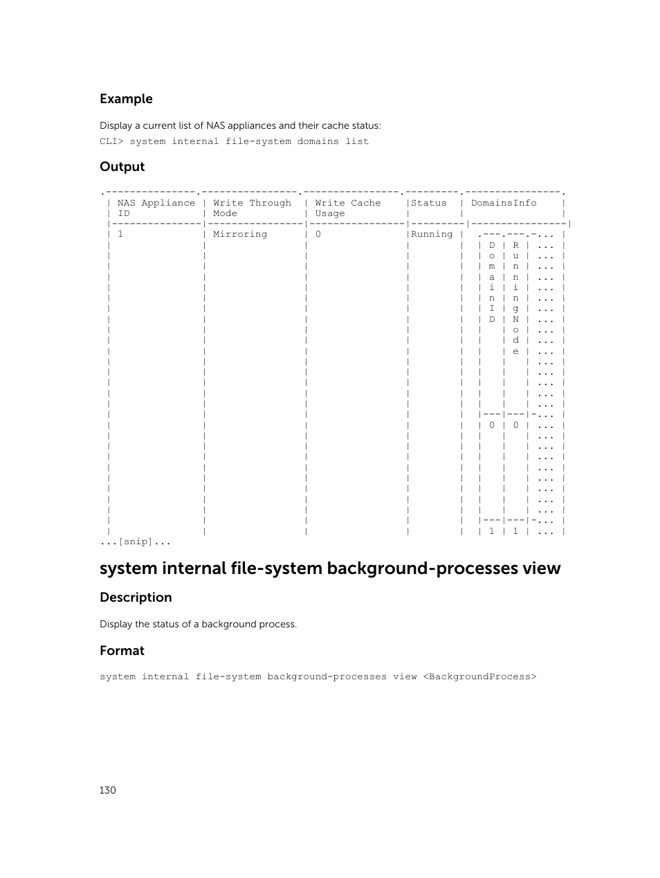 Example, Output, Description | Format | Dell PowerVault NX3600 User Manual | Page 130 / 245