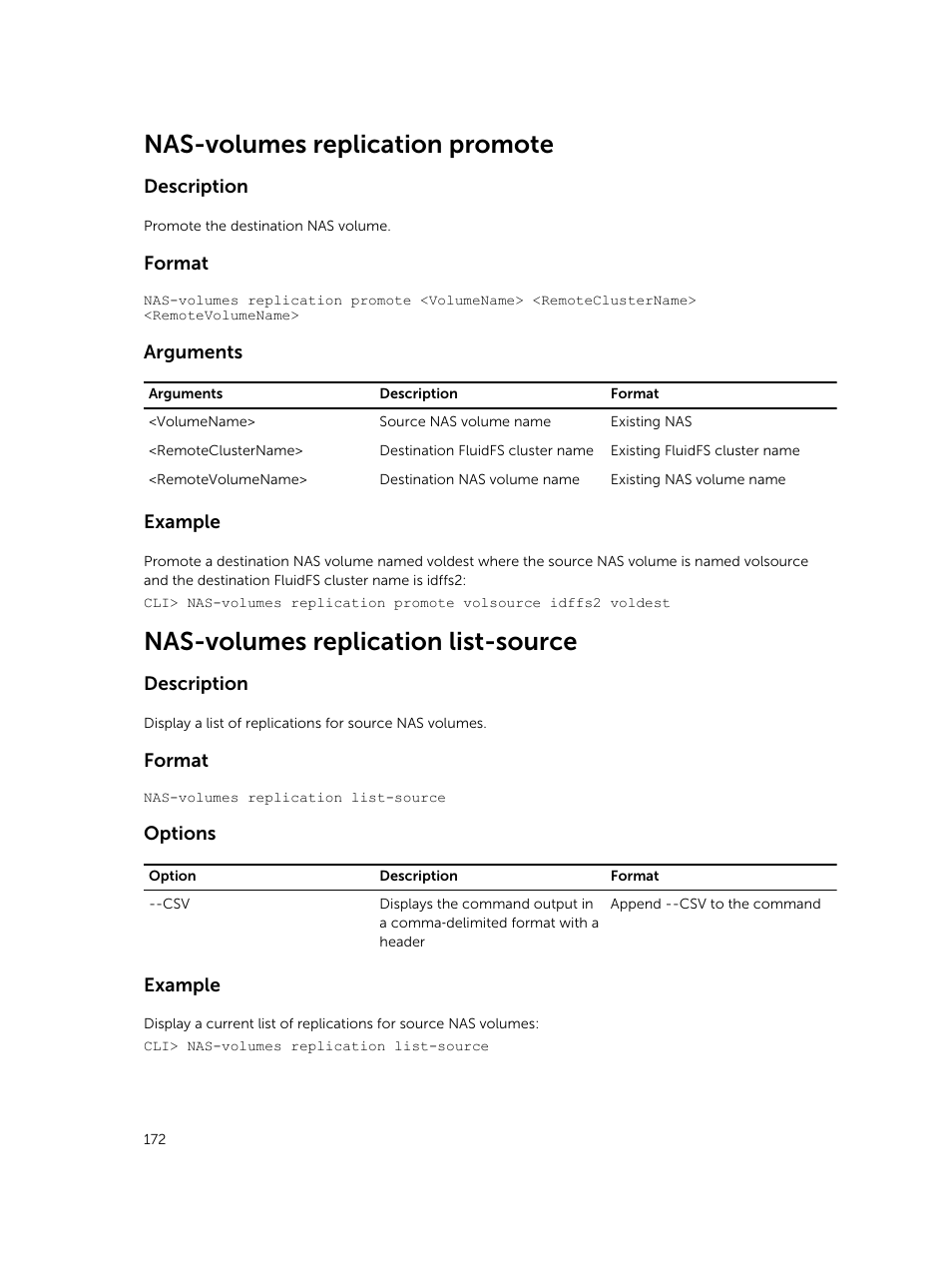 Nas-volumes replication promote, Nas-volumes replication list-source | Dell PowerVault NX3600 User Manual | Page 172 / 245