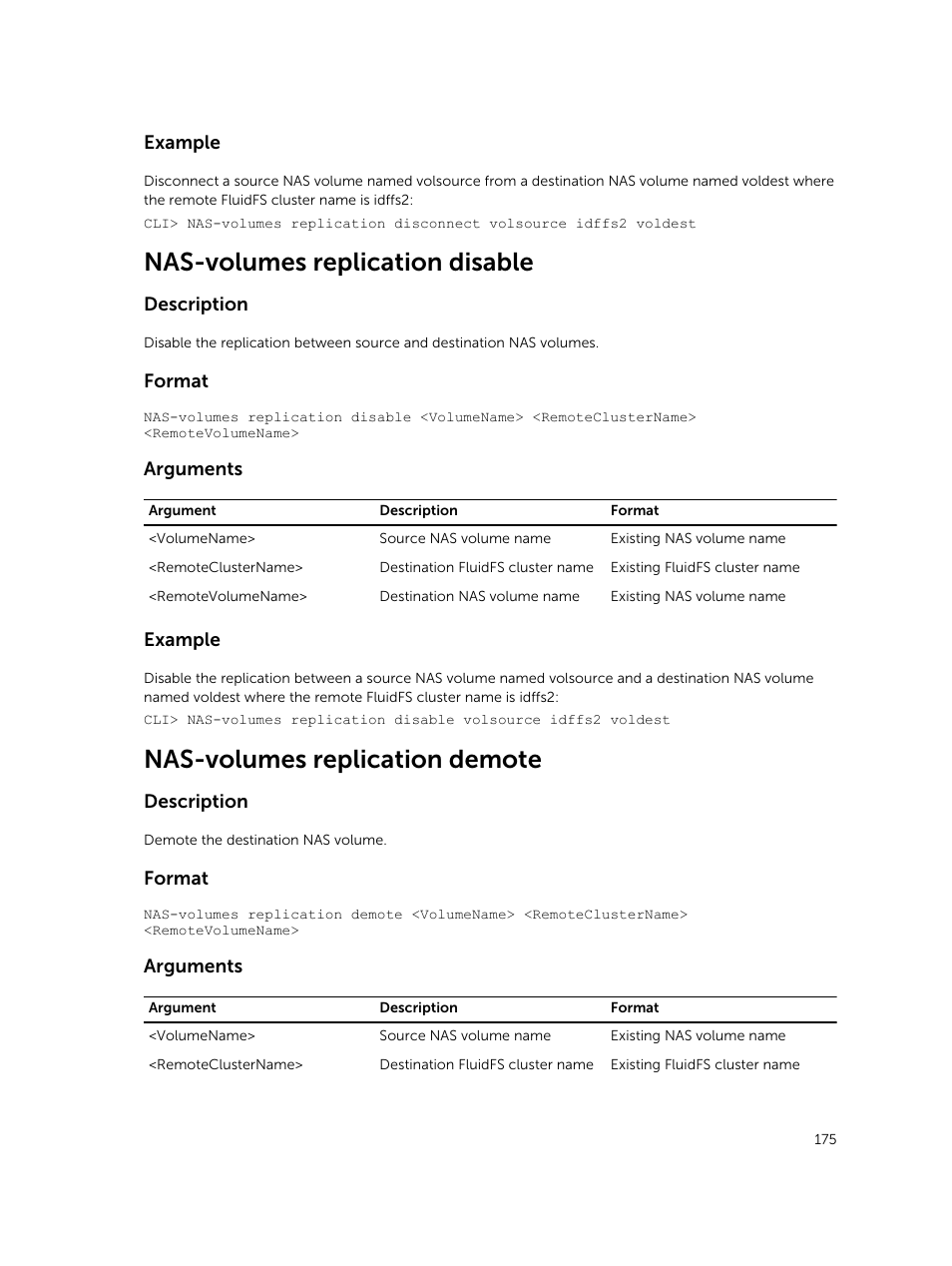 Nas-volumes replication disable, Nas-volumes replication demote | Dell PowerVault NX3600 User Manual | Page 175 / 245