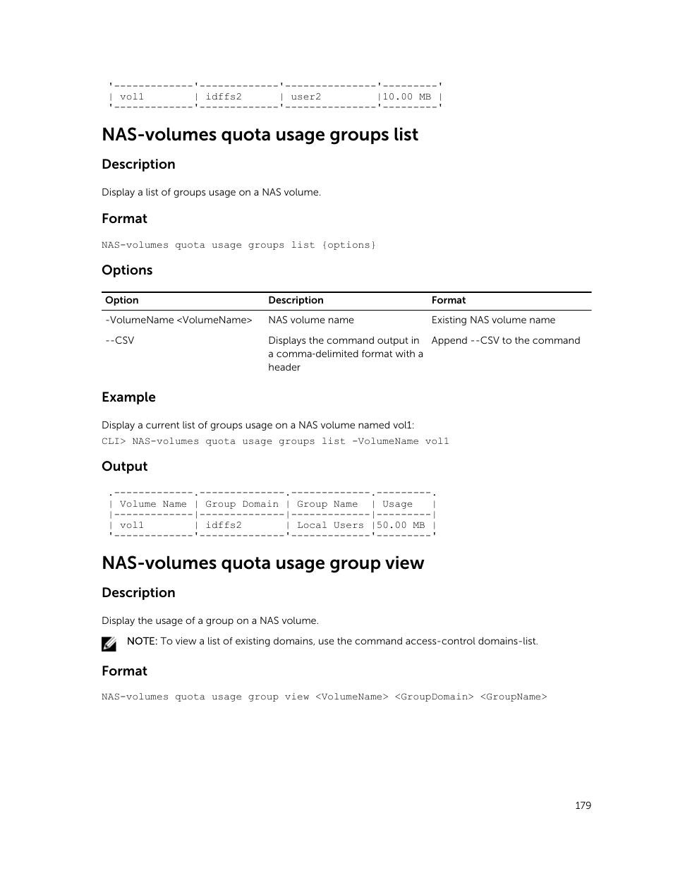 Nas-volumes quota usage groups list, Nas-volumes quota usage group view | Dell PowerVault NX3600 User Manual | Page 179 / 245