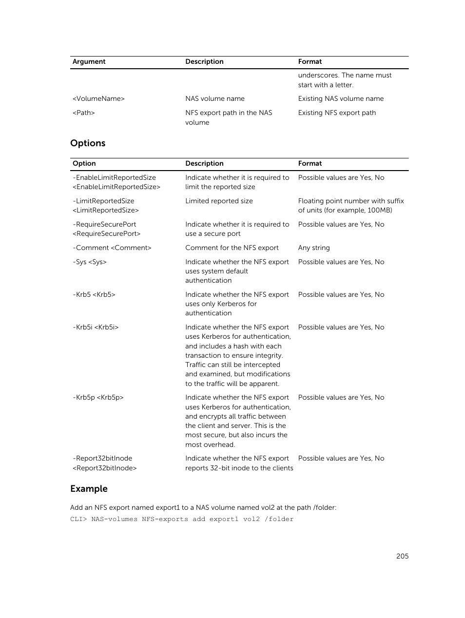 Options, Example | Dell PowerVault NX3600 User Manual | Page 205 / 245