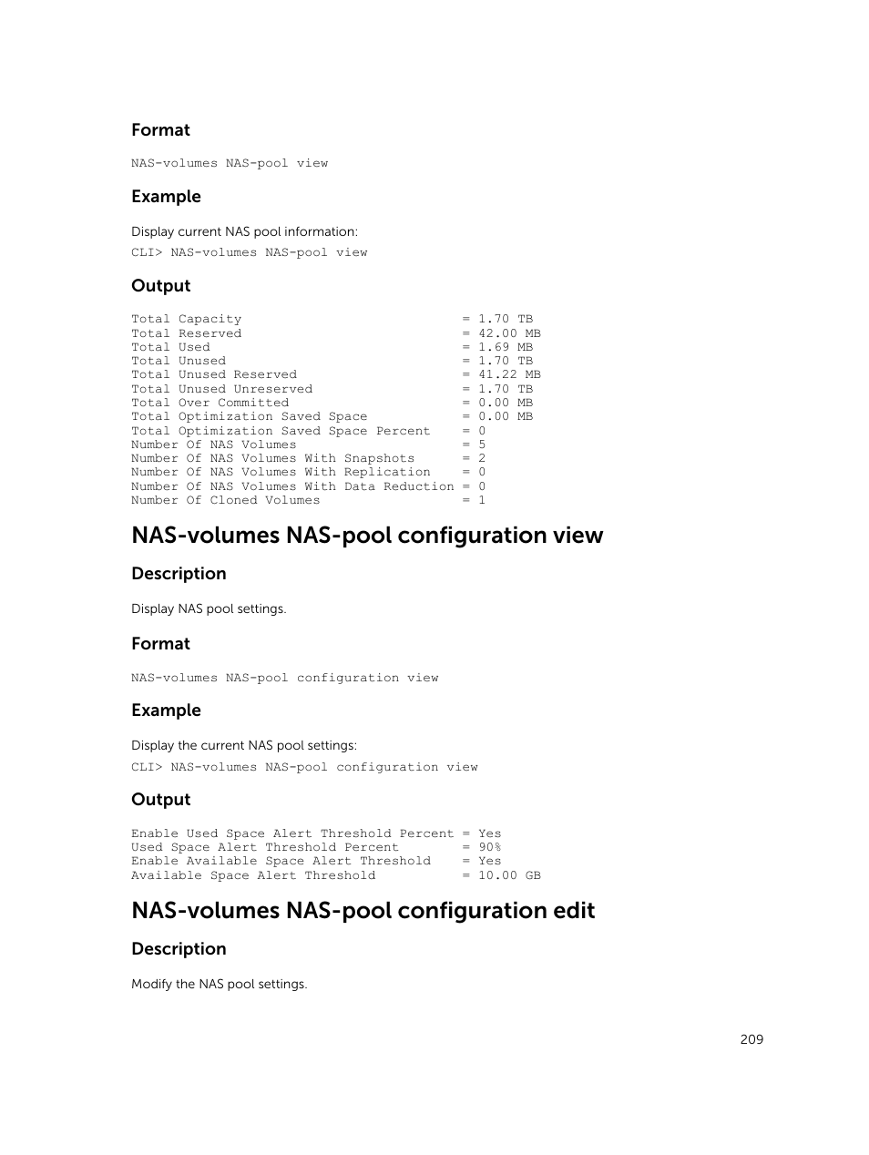 Nas-volumes nas-pool configuration view, Nas-volumes nas-pool configuration edit | Dell PowerVault NX3600 User Manual | Page 209 / 245