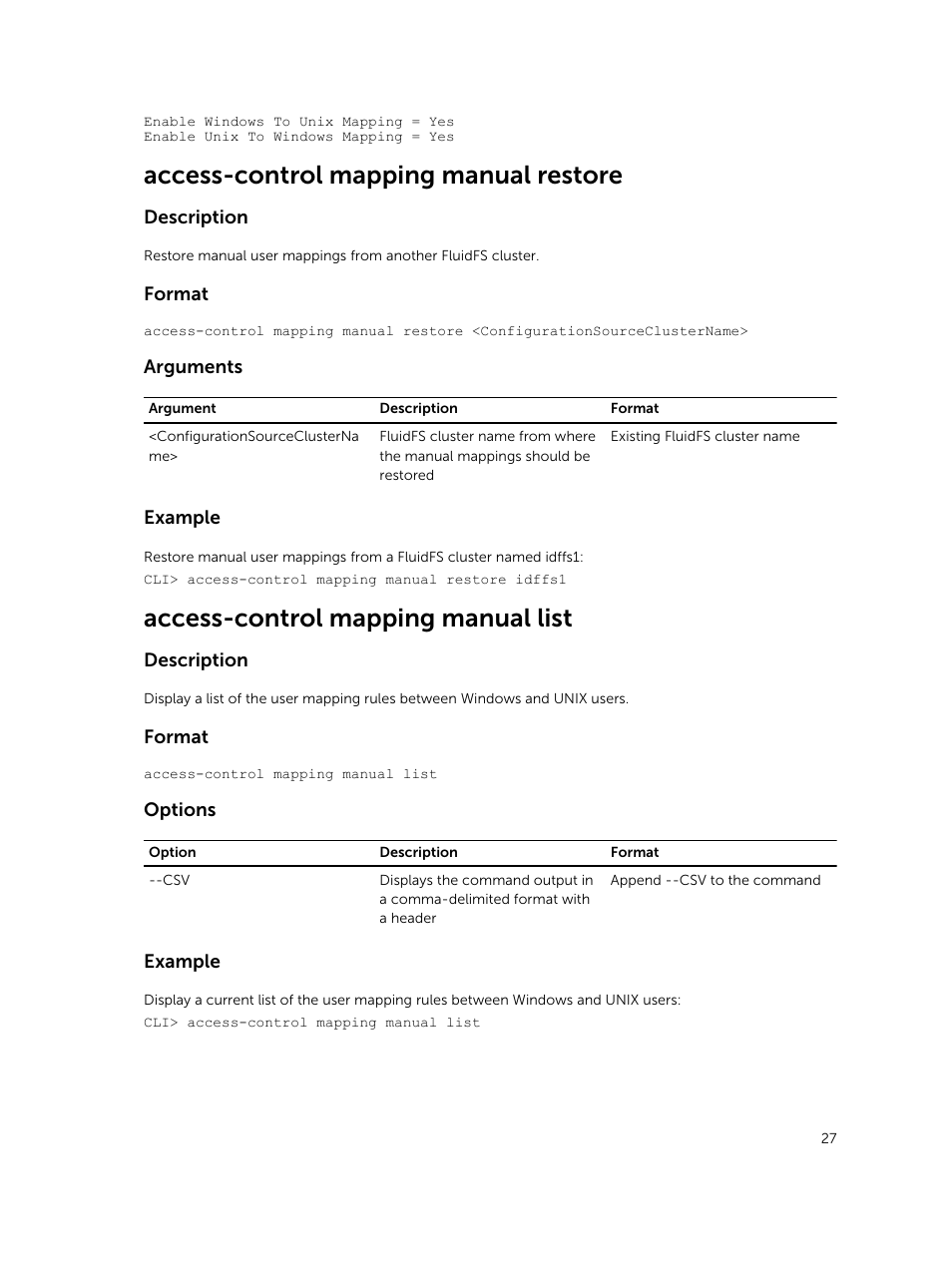 Access-control mapping manual restore, Access-control mapping manual list | Dell PowerVault NX3600 User Manual | Page 27 / 245