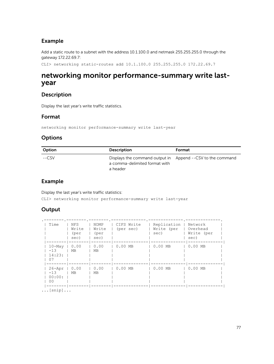 Example, Description, Format | Options, Output | Dell PowerVault NX3600 User Manual | Page 77 / 245