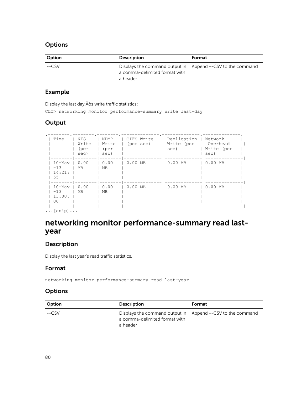 Options, Example, Output | Description, Format | Dell PowerVault NX3600 User Manual | Page 80 / 245