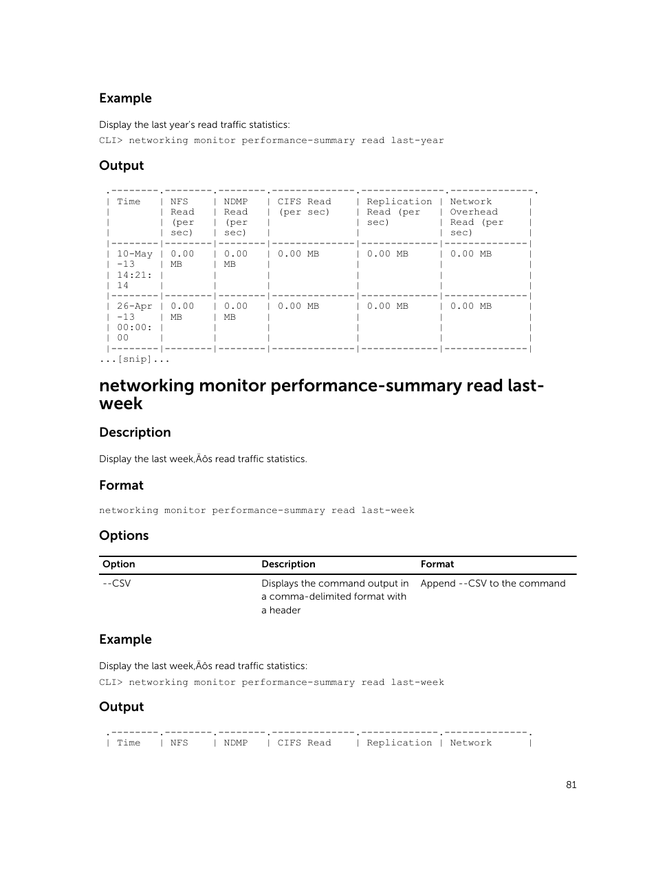Example, Output, Description | Format, Options | Dell PowerVault NX3600 User Manual | Page 81 / 245