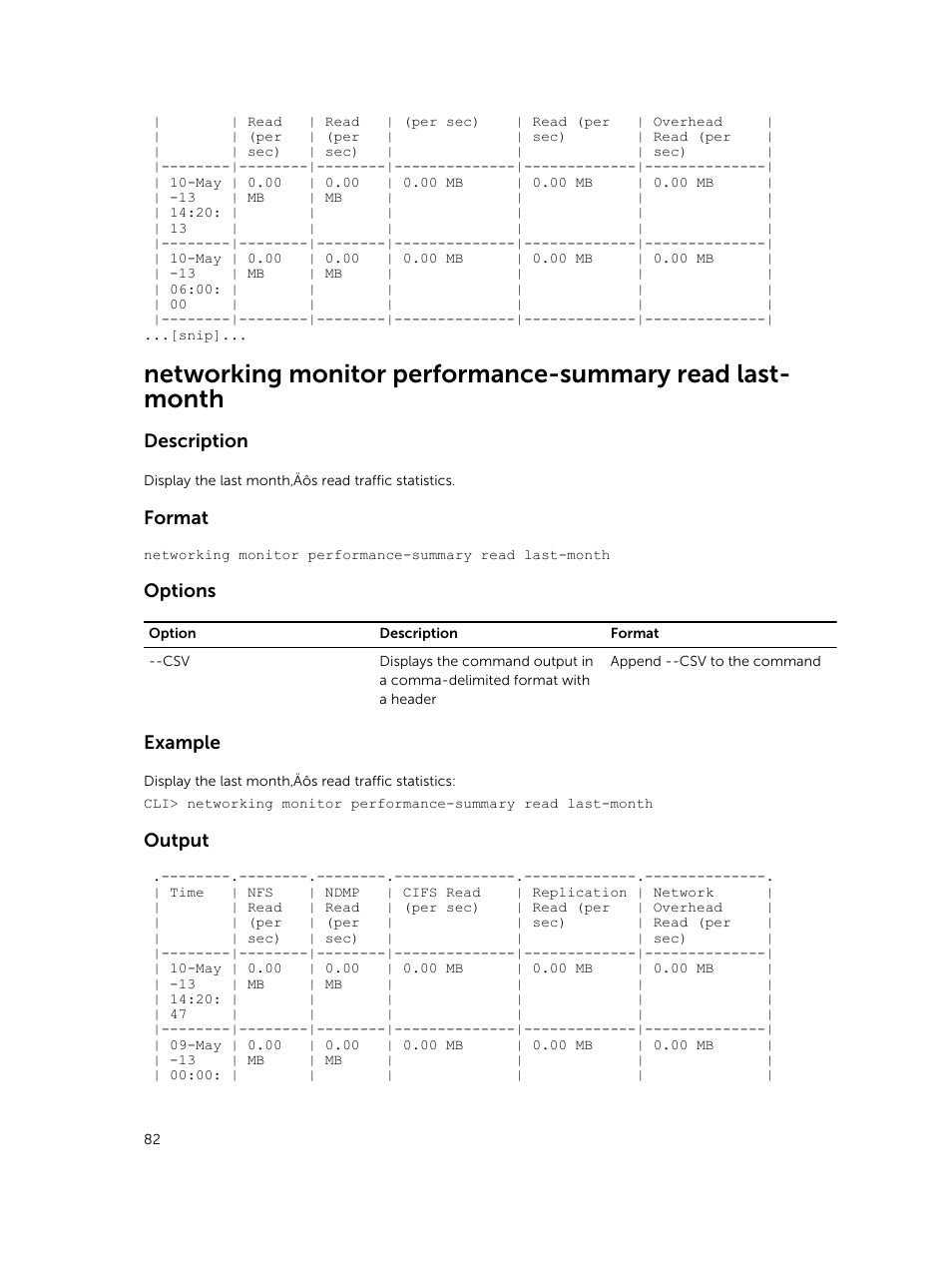 Description, Format, Options | Example, Output | Dell PowerVault NX3600 User Manual | Page 82 / 245