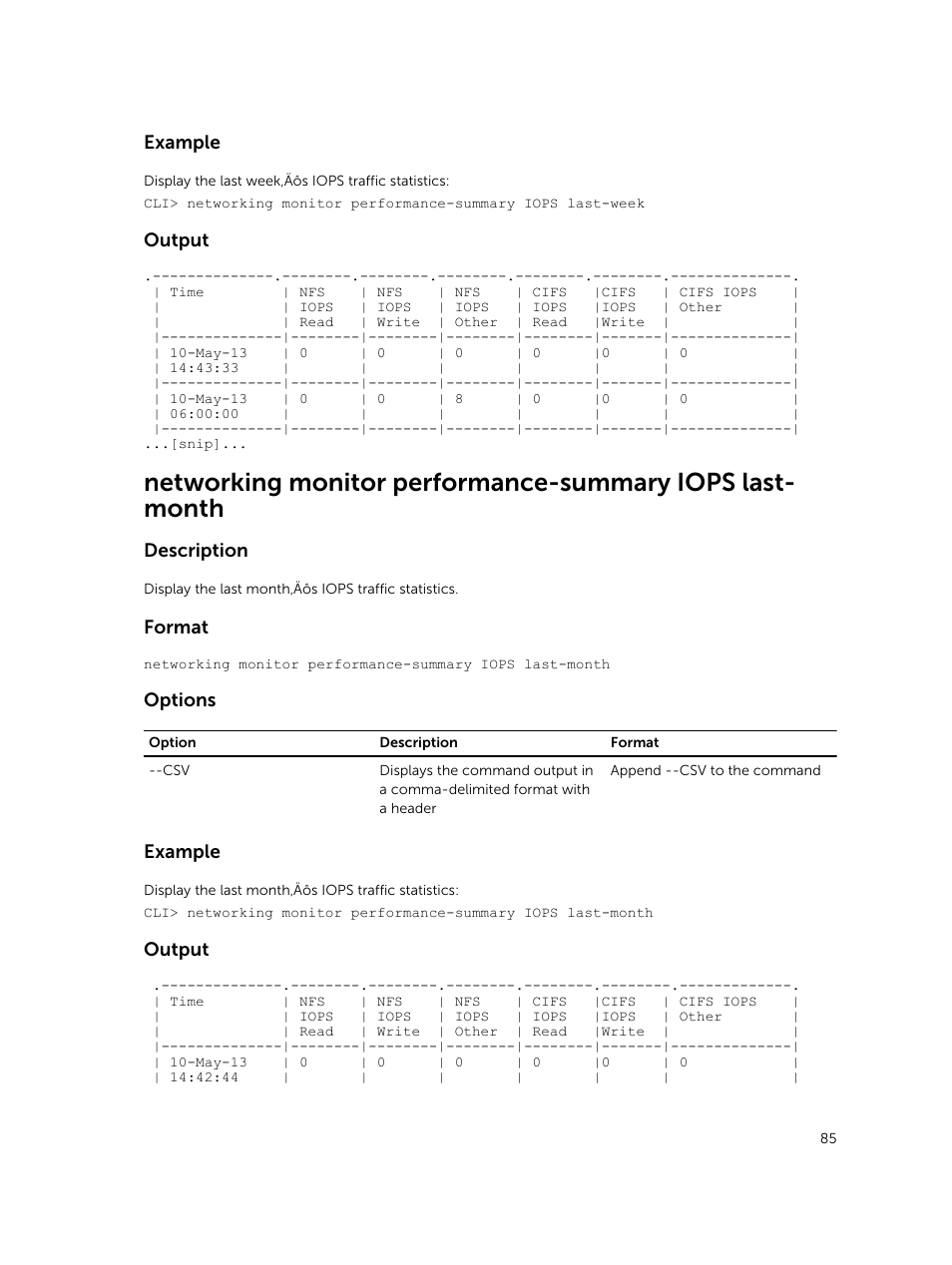 Example, Output, Description | Format, Options | Dell PowerVault NX3600 User Manual | Page 85 / 245