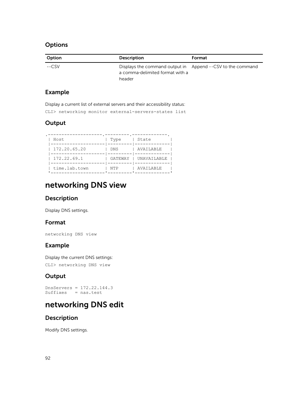 Networking dns view, Networking dns edit | Dell PowerVault NX3600 User Manual | Page 92 / 245