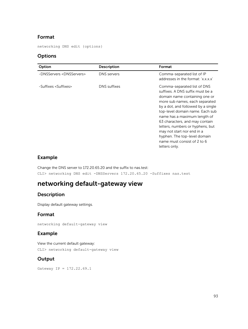 Networking default-gateway view | Dell PowerVault NX3600 User Manual | Page 93 / 245