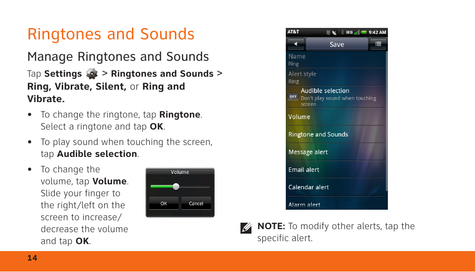 Ringtones and sounds, Manage ringtones and sounds | Dell Aero Mobile User Manual | Page 14 / 24
