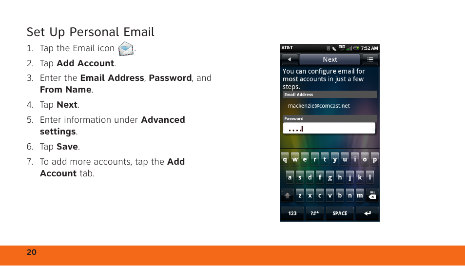 Set up personal email | Dell Aero Mobile User Manual | Page 20 / 24