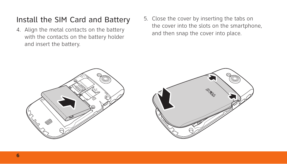 Install the sim card and battery | Dell Aero Mobile User Manual | Page 6 / 24