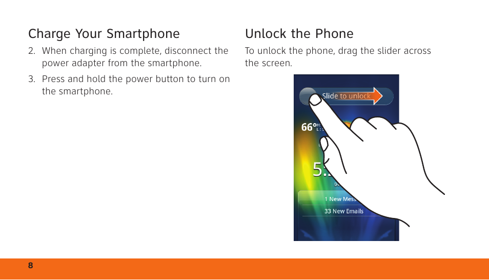 Charge your smartphone, Unlock the phone | Dell Aero Mobile User Manual | Page 8 / 24