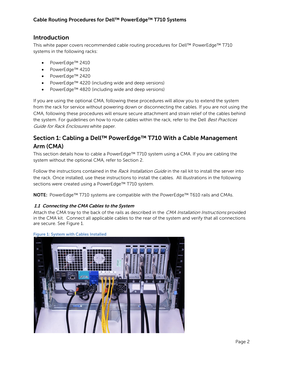 Introduction, Connecting the cma cables to the system, Figure 1: system with cables installed | Dell PowerEdge Rack Enclosure 2420 User Manual | Page 4 / 8
