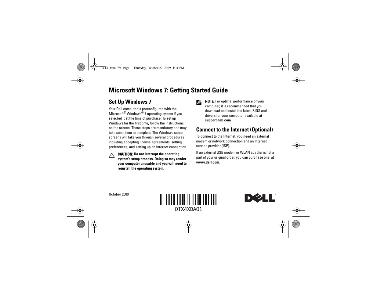 Dell Inspiron 545 (Early 2009) User Manual | 4 pages