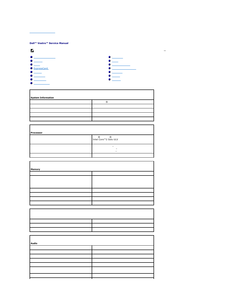 Specifications | Dell Vostro V13 (Late 2009) User Manual | Page 8 / 40