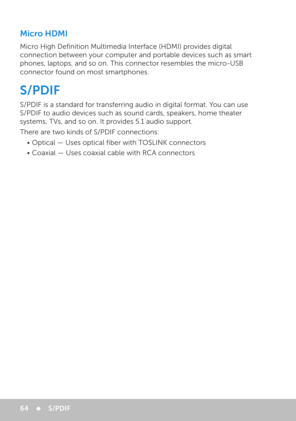 Micro hdmi, S/pdif, S/pdif 64 | Dell Inspiron 17 (7737, Mid 2013) User Manual | Page 64 / 102