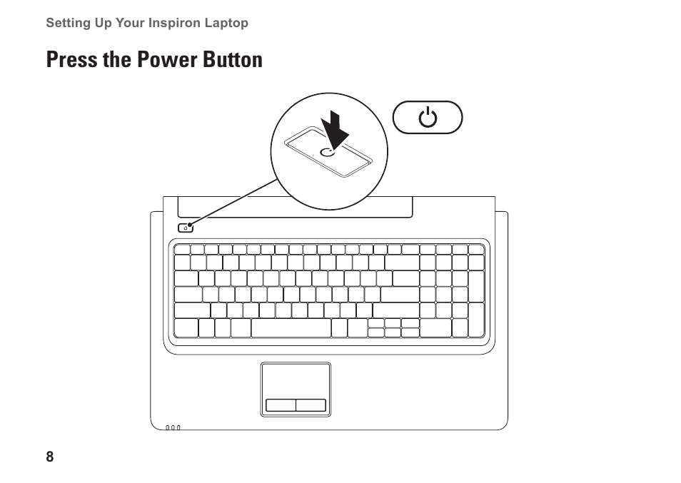 Press the power button | Dell Inspiron 1764 (Early 2010) User Manual | Page 10 / 86