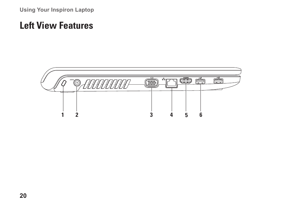Left view features | Dell Inspiron 1764 (Early 2010) User Manual | Page 22 / 86