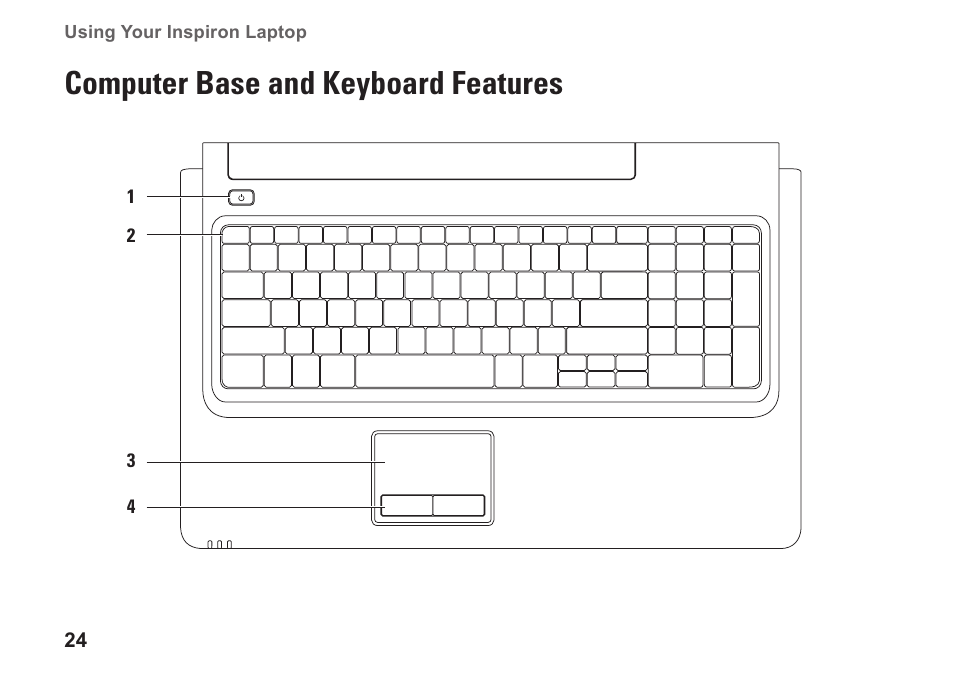 Computer base and keyboard features | Dell Inspiron 1764 (Early 2010) User Manual | Page 26 / 86