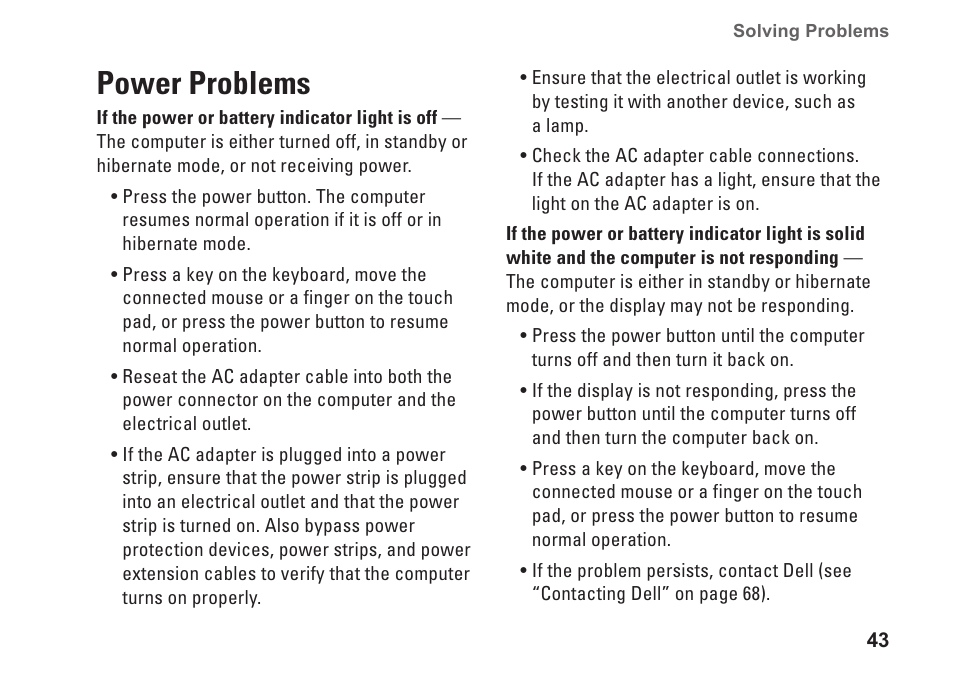 Power problems | Dell Inspiron 1764 (Early 2010) User Manual | Page 45 / 86