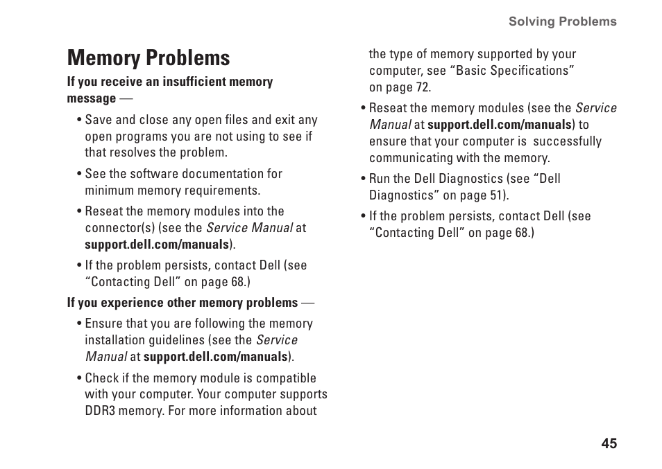Memory problems | Dell Inspiron 1764 (Early 2010) User Manual | Page 47 / 86