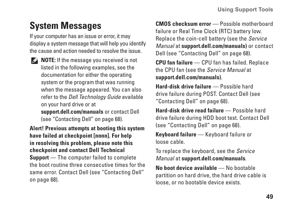 System messages | Dell Inspiron 1764 (Early 2010) User Manual | Page 51 / 86