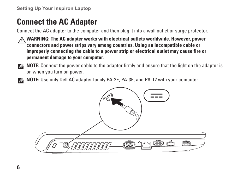 Connect the ac adapter | Dell Inspiron 1764 (Early 2010) User Manual | Page 8 / 86