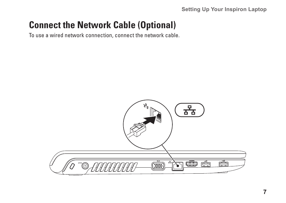 Connect the network cable (optional) | Dell Inspiron 1764 (Early 2010) User Manual | Page 9 / 86