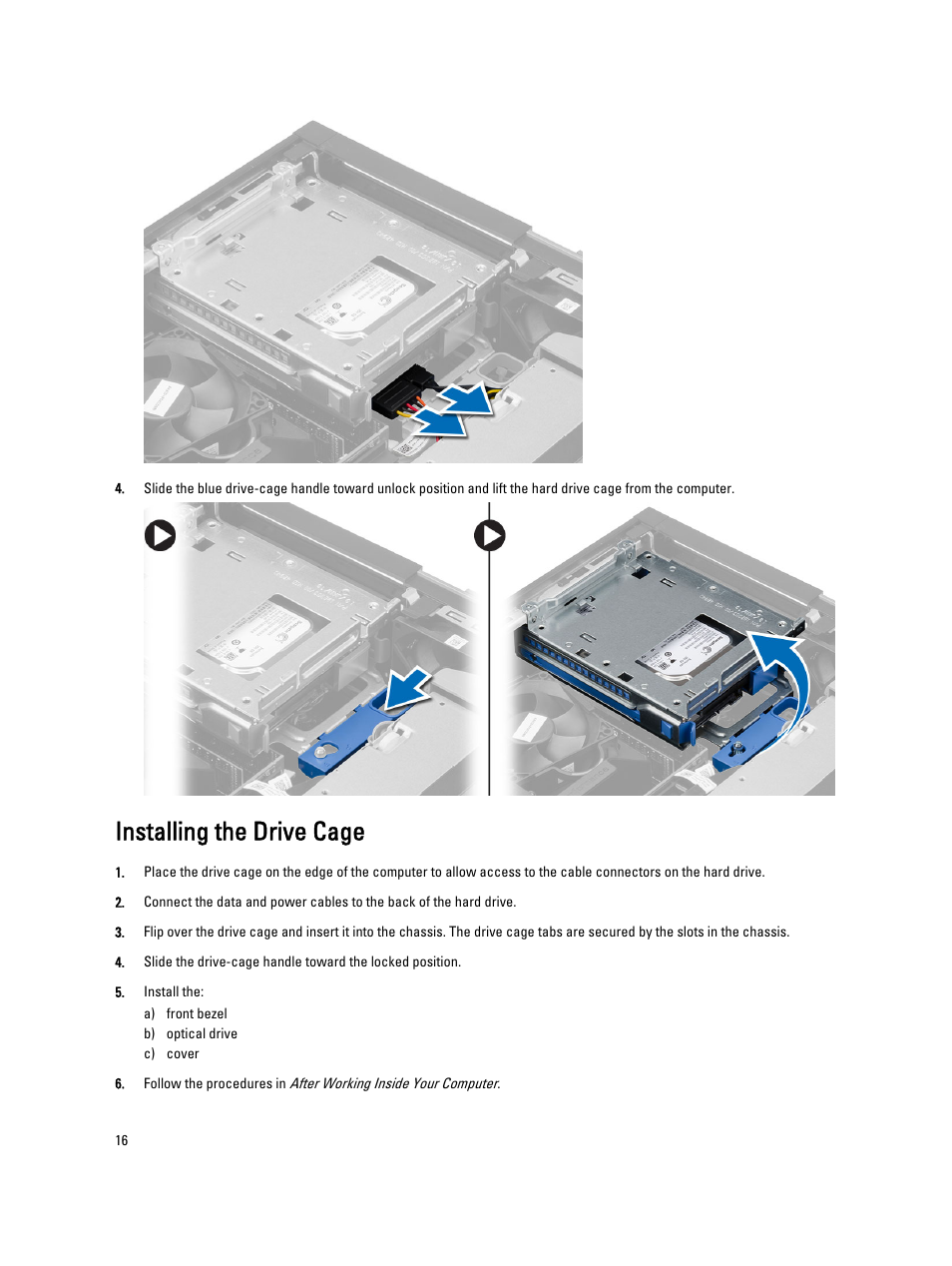 Installing the drive cage | Dell OptiPlex XE2 (Mid 2013) User Manual | Page 16 / 56