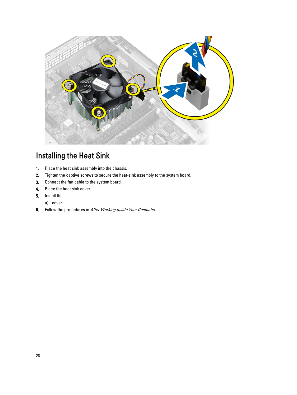 Installing the heat sink | Dell OptiPlex XE2 (Mid 2013) User Manual | Page 28 / 56