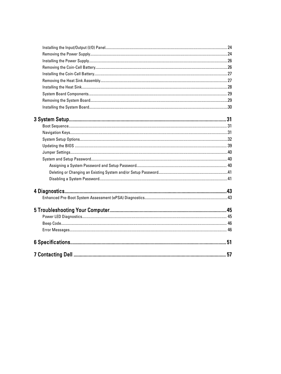 3 system setup, 4 diagnostics, 5 troubleshooting your computer | 6 specifications 7 contacting dell | Dell OptiPlex XE2 (Mid 2013) User Manual | Page 4 / 56