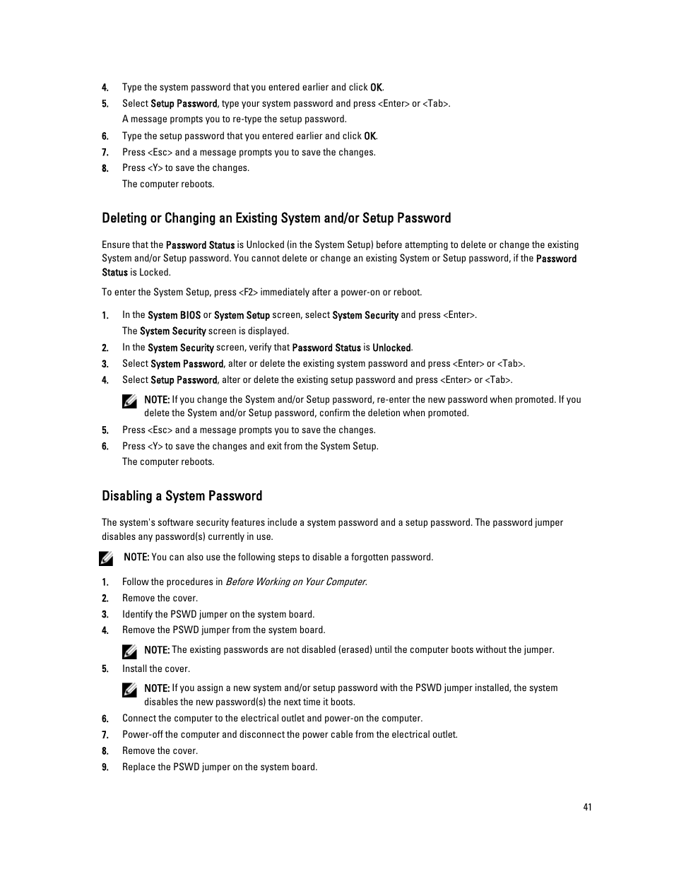 Disabling a system password | Dell OptiPlex XE2 (Mid 2013) User Manual | Page 41 / 56