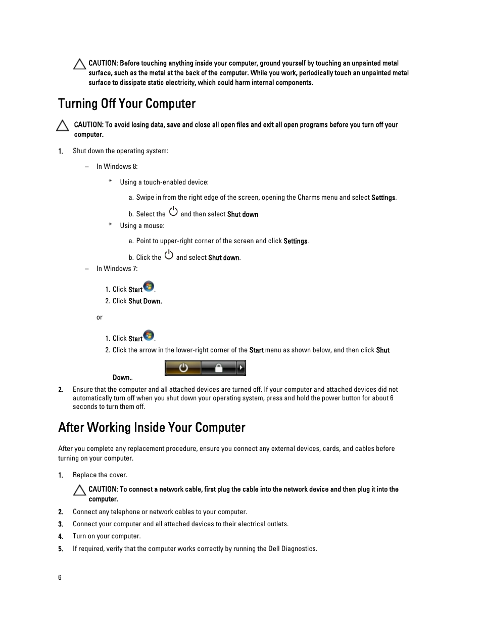 Turning off your computer, After working inside your computer | Dell OptiPlex XE2 (Mid 2013) User Manual | Page 6 / 56