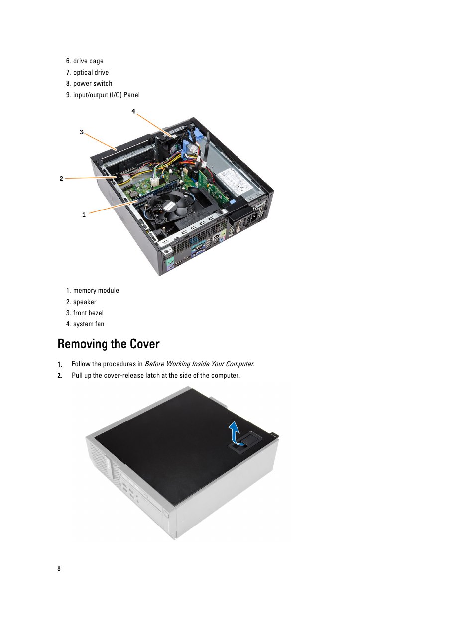 Removing the cover | Dell OptiPlex XE2 (Mid 2013) User Manual | Page 8 / 56