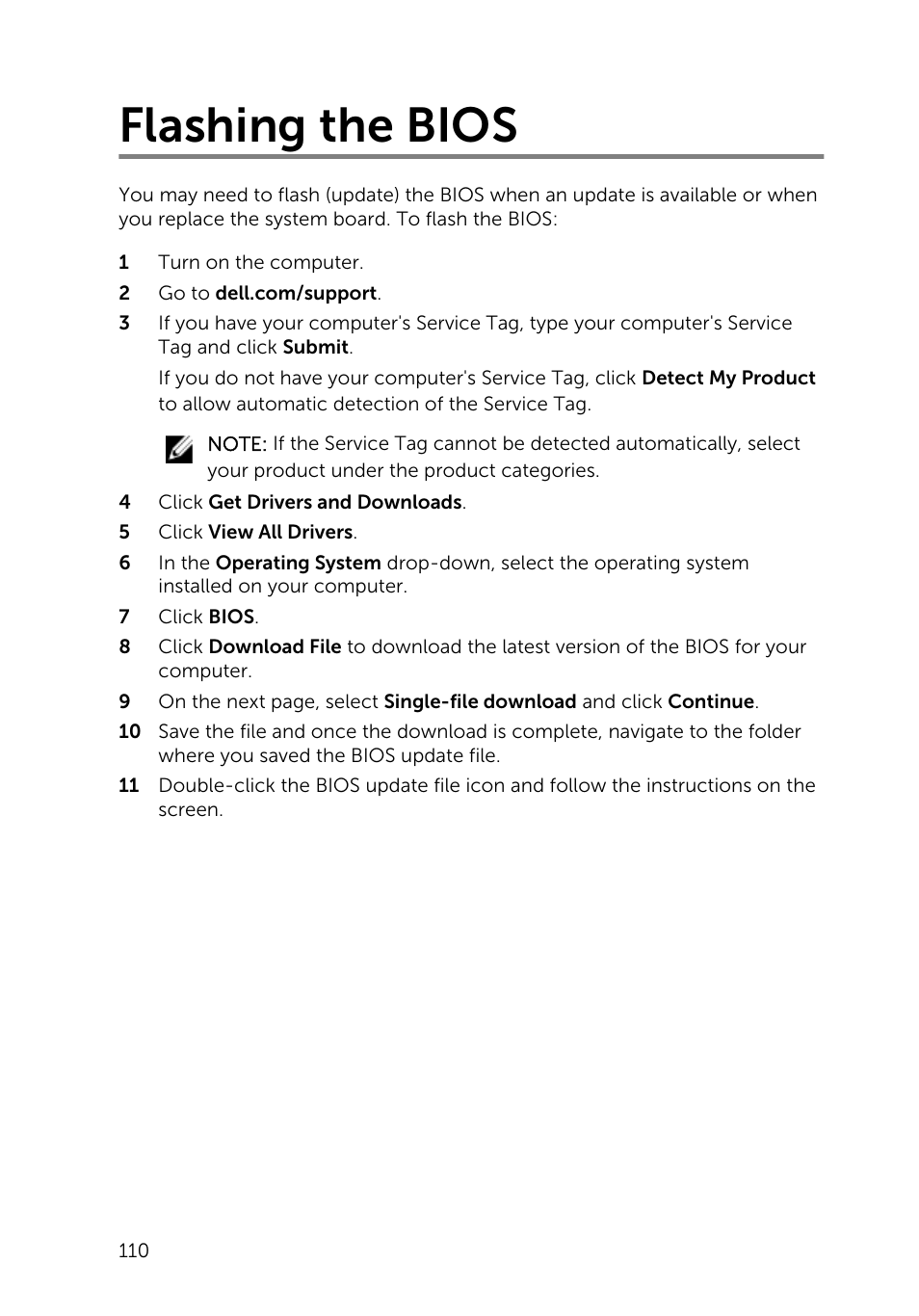 Flashing the bios | Dell Inspiron 23 (5348, Early 2014) User Manual | Page 110 / 112