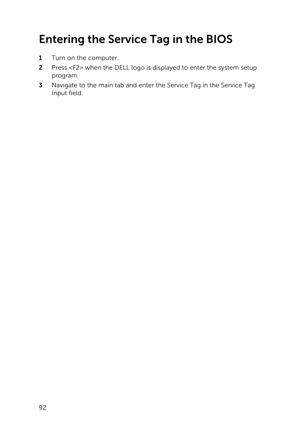 Entering the service tag in the bios | Dell Inspiron 23 (5348, Early 2014) User Manual | Page 92 / 112