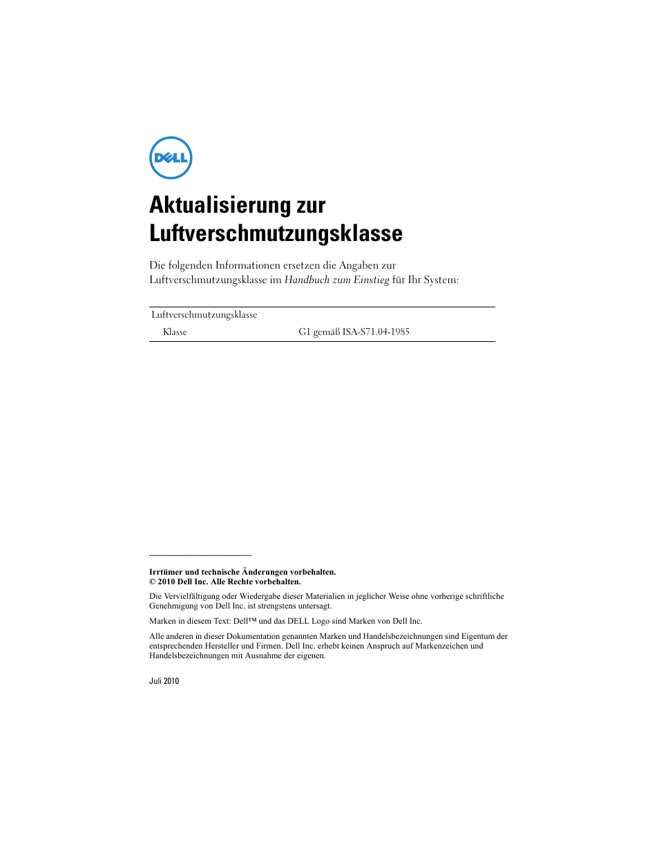 Aktualisierung zur luftverschmutzungsklasse | Dell PowerEdge T710 User Manual | Page 11 / 32